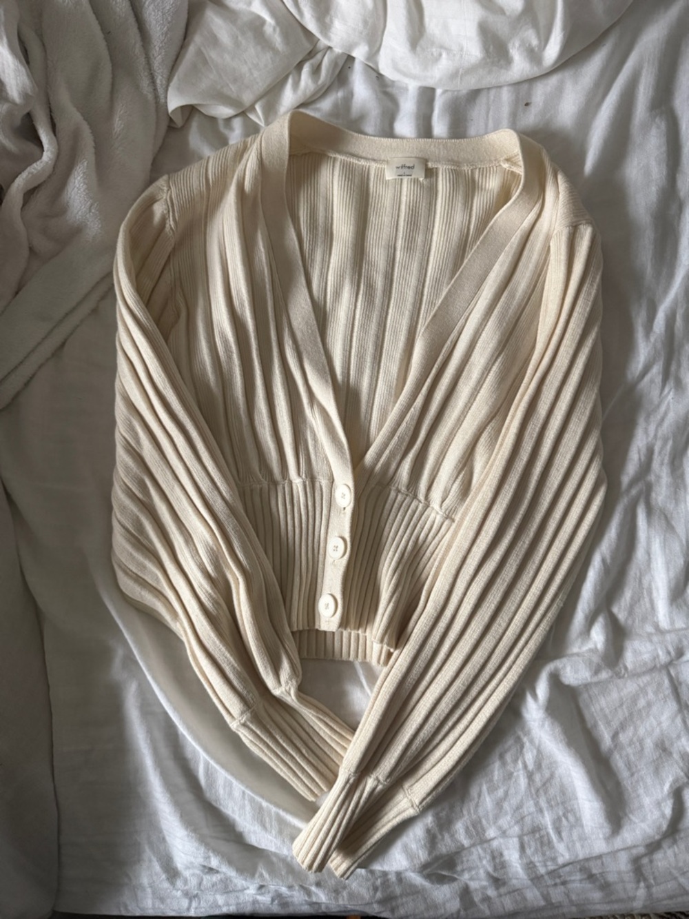 Wilfred Cream Ribbed V-Neck Buttoned Cardigan - Picture 1 of 3